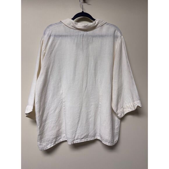 FLAX 100% Linen Button Front 3/4 Sleeve Collared Blouse, Lagenlook, Sz L - Picture 4 of 9